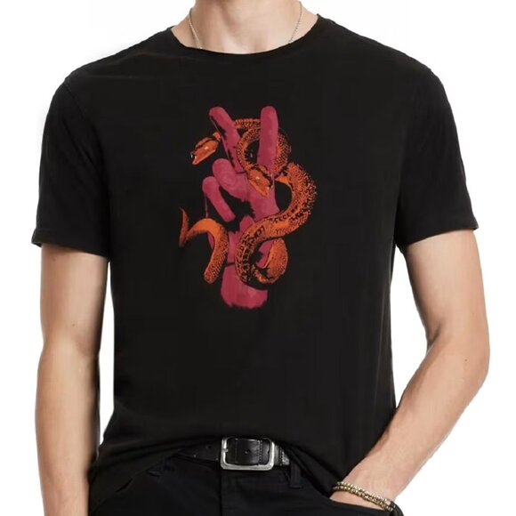 John Varvatos Men's Short Sleeve Peace Sign Snake Graphic Crew T-Shirt Black - Picture 6 of 7